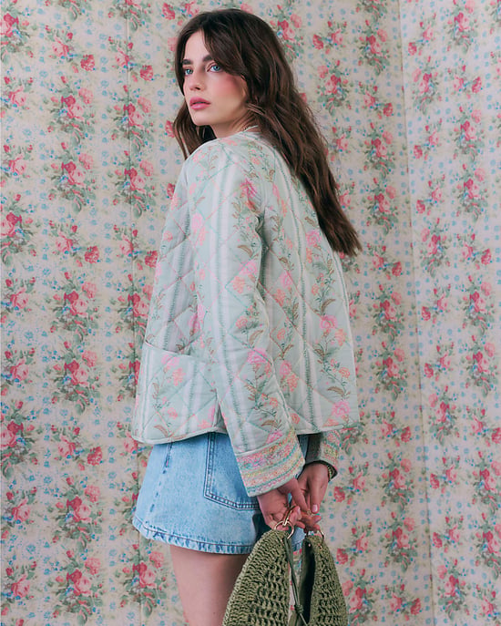 River Island Damenjacke Grün Blumenprint Steppjacke Baumwolle - Image 4
