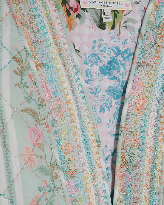 River Island Damenjacke Grün Blumenprint Steppjacke Baumwolle - Image 5