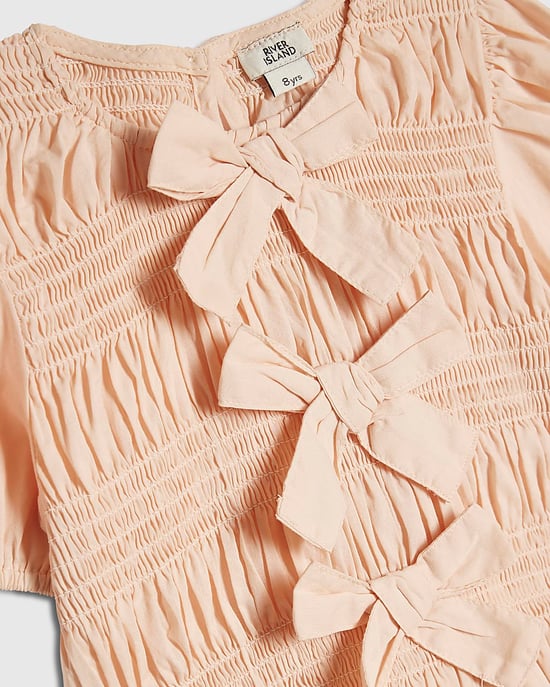 River Island Mädchen Top & Denim-Jogginghose-Set Rosa Schleife 2-teilig - Image 3