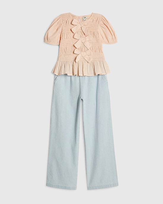 River Island Mädchen Top & Denim-Jogginghose-Set Rosa Schleife 2-teilig - Image 5