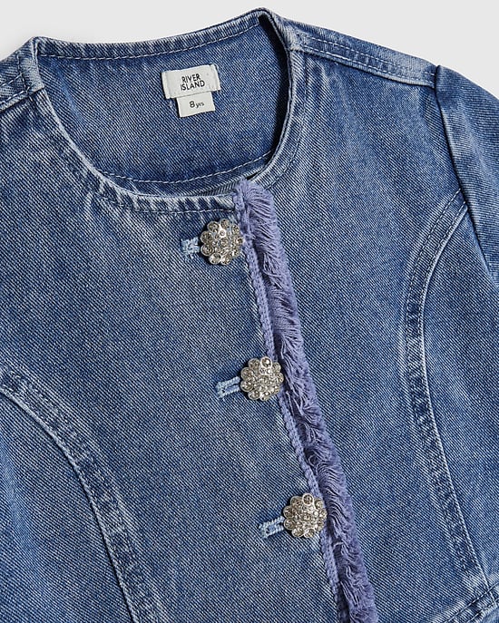 River Island Mädchen Schößchen-Top- und Jeans-Set Blau Denim 2-teilig - Image 3