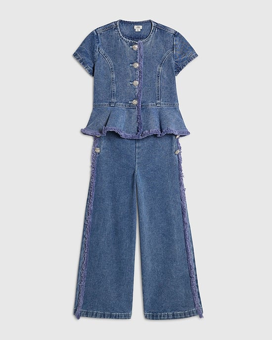 River Island Mädchen Schößchen-Top- und Jeans-Set Blau Denim 2-teilig - Image 5