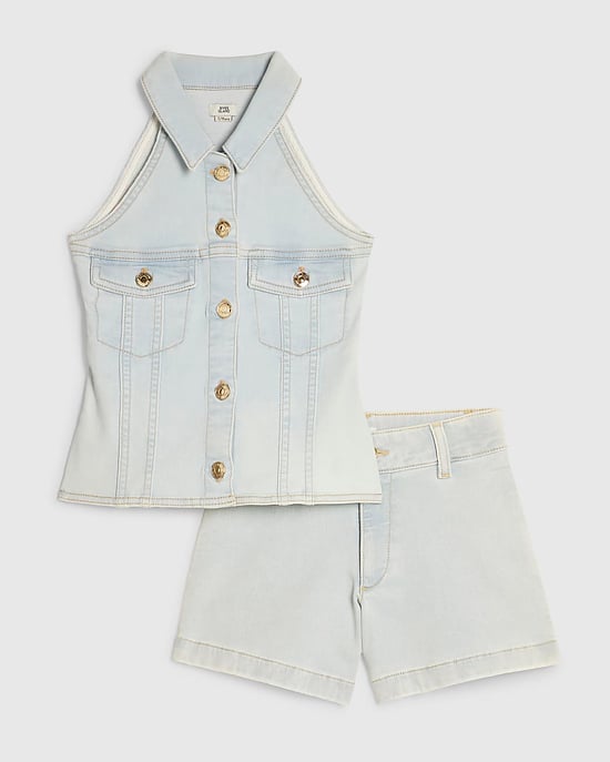 River Island Mädchen-Westen- und Shorts-Set Blue Denim 2-teilig - Image 1