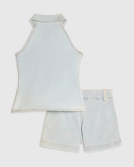 River Island Mädchen-Westen- und Shorts-Set Blue Denim 2-teilig - Image 2