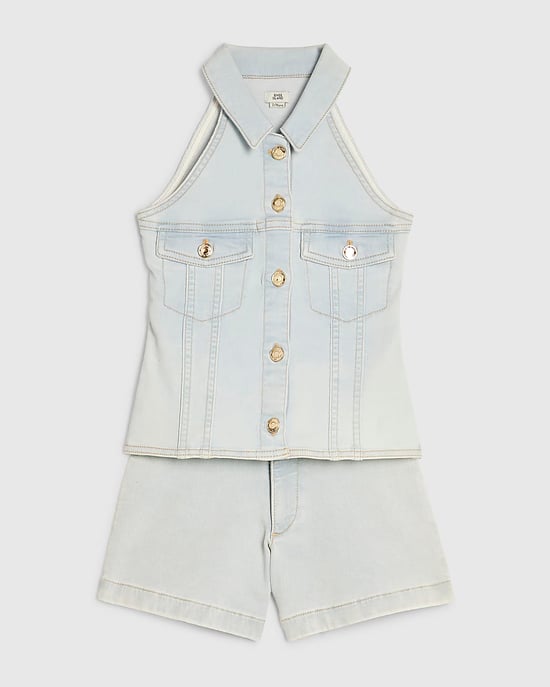 River Island Mädchen-Westen- und Shorts-Set Blue Denim 2-teilig - Image 5