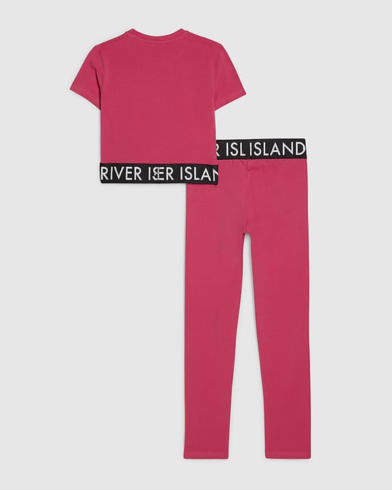 River Island Mädchen T-Shirt- & Leggings-Set Rosa RI-Seitenstreifen 2-teilig - Image 4