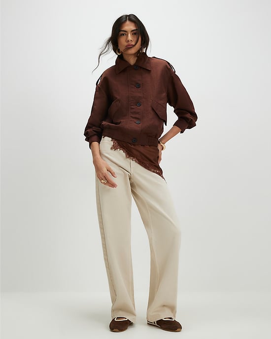 River Island Damenjacke Braun Nylon Knopfleiste - Image 2