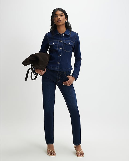 River Island Damen Jeansjacke Blau Tailliert Mit Kragen Denim - Image 2