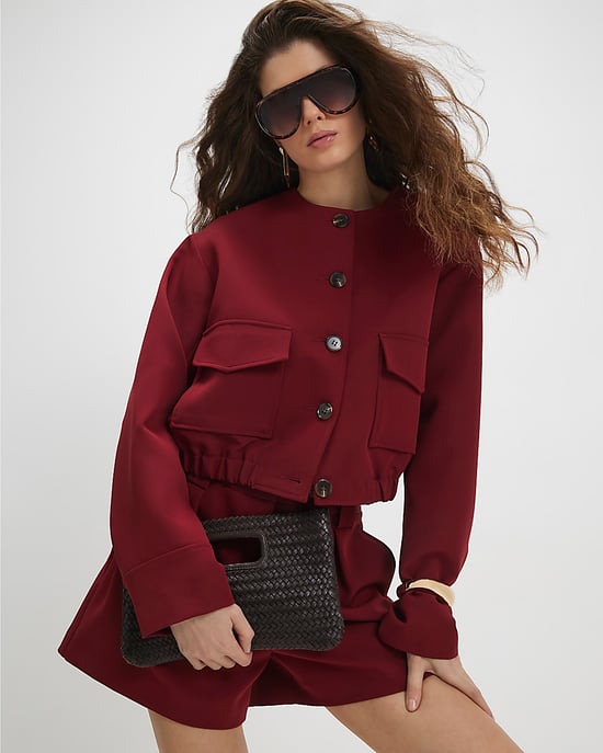 River Island Damen-Bomberjacke Rot Langarm Taschendetail - Image 1