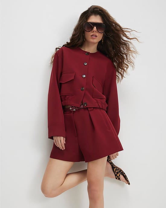 River Island Damen-Bomberjacke Rot Langarm Taschendetail - Image 2