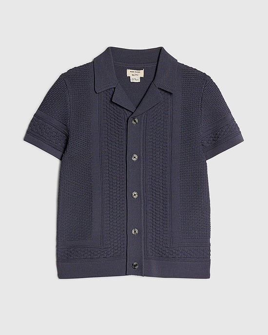 River Island Jungen Minihemd Strickhemd mit Kragen und Knopfleiste Marineblau - Image 1