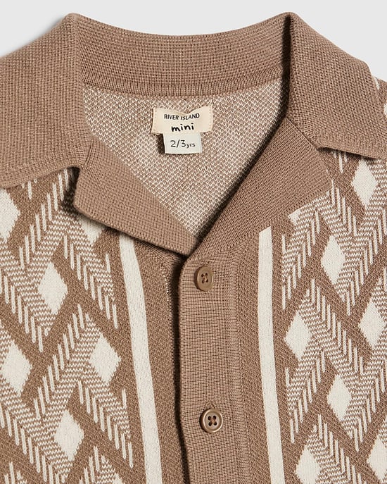 River Island Jungen Minishirt Beige Geometrisch Gestrickt mit Kragen - Image 2