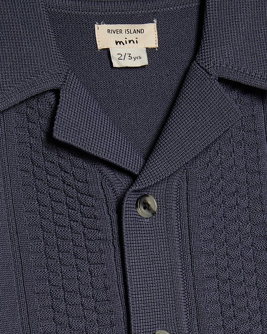 River Island Jungen Minihemd Strickhemd mit Kragen und Knopfleiste Marineblau - Image 2