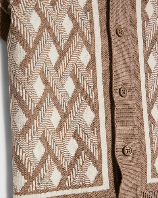 River Island Jungen Minishirt Beige Geometrisch Gestrickt mit Kragen - Image 3