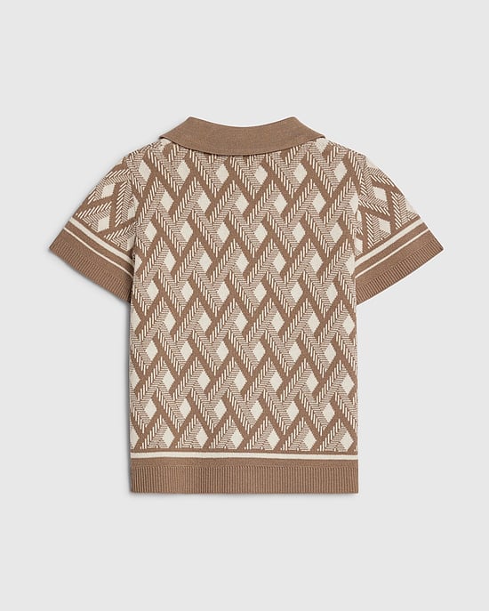 River Island Jungen Minishirt Beige Geometrisch Gestrickt mit Kragen - Image 4