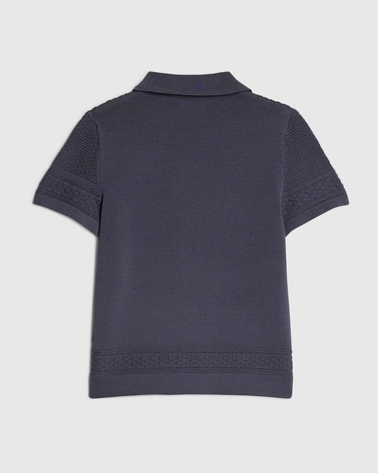 River Island Jungen Minihemd Strickhemd mit Kragen und Knopfleiste Marineblau - Image 4