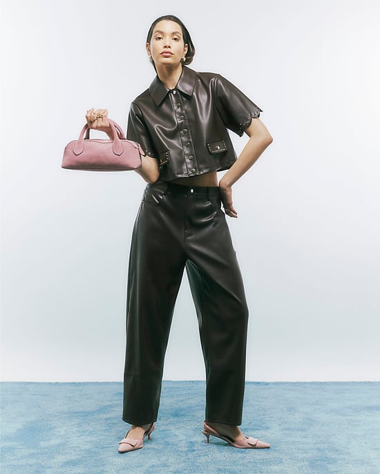 River Island Damenhemd Braun Kunstleder Muschelsaum Nieten - Image 2
