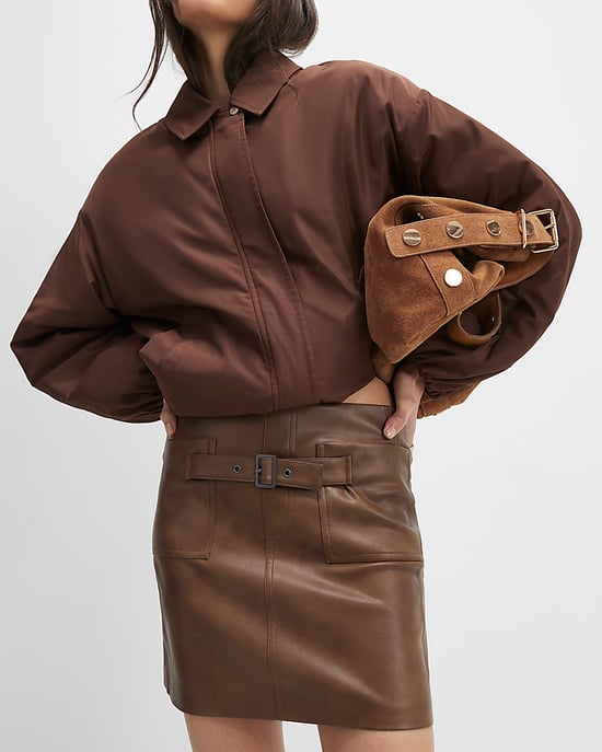 River Island Damen Minirock Braun Kunstleder Mit Gürtel - Image 4