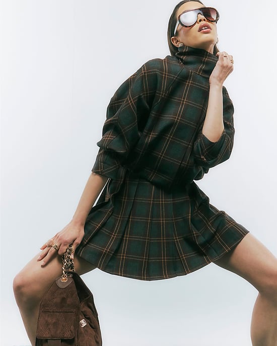 River Island Damen Minirock Braun Plissee-Karo - Image 1