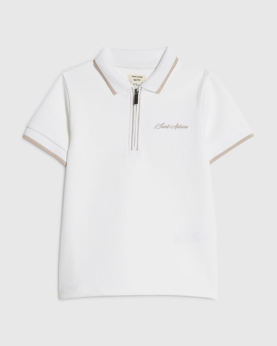 River Island Mini Jungen-Poloshirt Weiß Strukturierter Viertelreißverschluss - Image 1