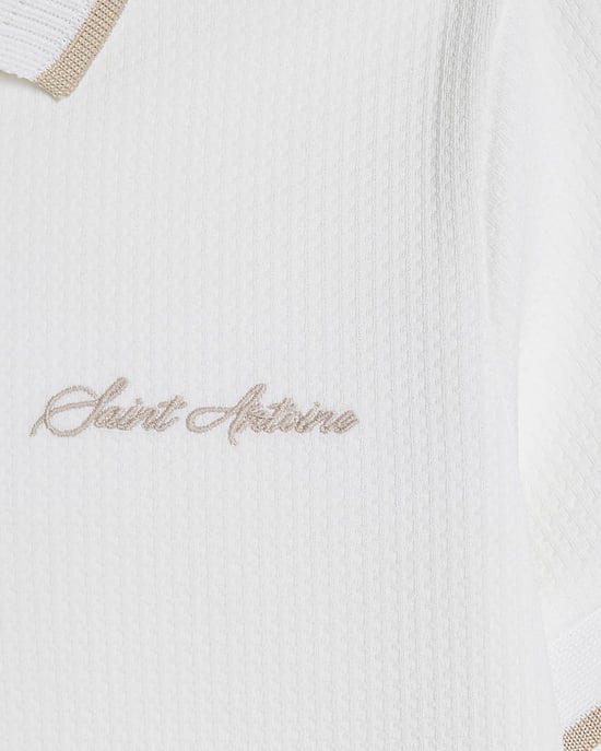 River Island Mini Jungen-Poloshirt Weiß Strukturierter Viertelreißverschluss - Image 3
