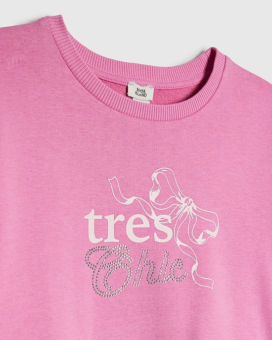 River Island Mädchen-Sweatshirt Rosa Tres Chic mit Spitzensaum - Image 2