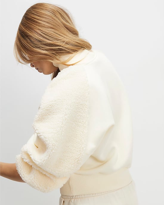 River Island Damen-Sweatshirt Creme Langarm Borg-Detail - Image 3