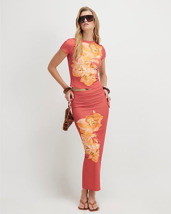 River Island Damen Maxirock Orange Blumenmuster Elastischer Bund - Image 2