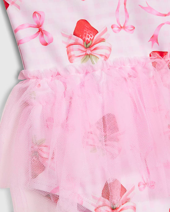 River Island Mini Mädchen-Badeanzug Rosa Erdbeer-Schleife Tutu - Image 2
