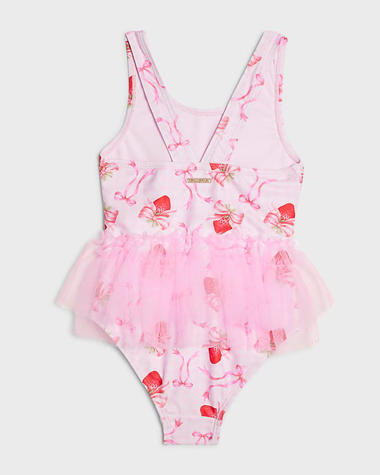 River Island Mini Mädchen-Badeanzug Rosa Erdbeer-Schleife Tutu - Image 4