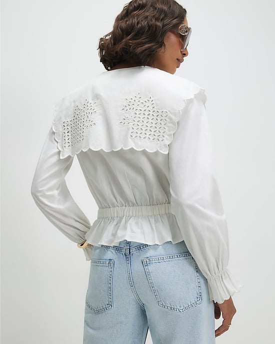 River Island Damenhemd Weiß Baumwolle Broderie-Detail Cropped - Image 3