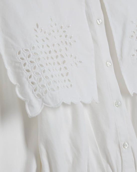River Island Damenhemd Weiß Baumwolle Broderie-Detail Cropped - Image 5