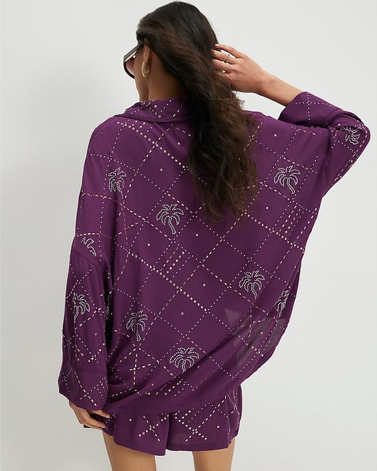 River Island Damenbluse Lila Palmenverzierung - Image 3
