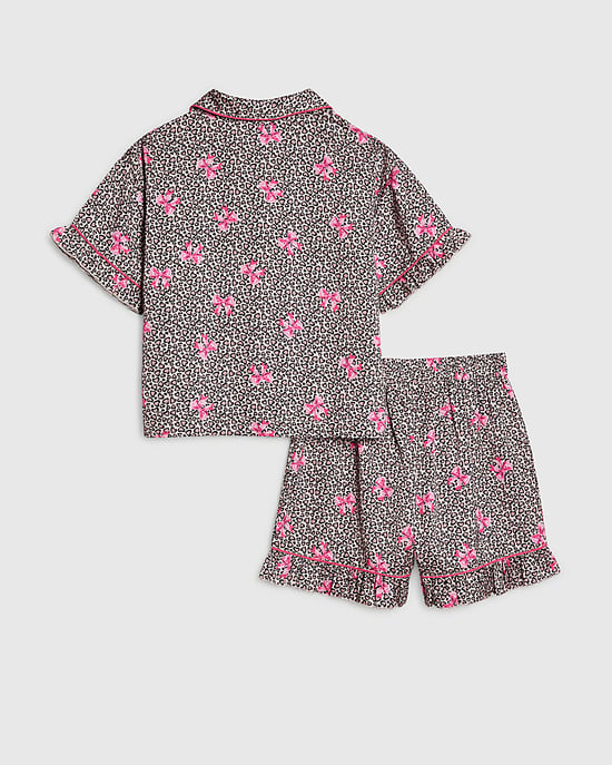 River Island Mädchen-Satinpyjama mit Leoparden-Schleifenprint in Braun - Image 2