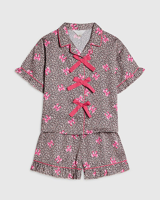 River Island Mädchen-Satinpyjama mit Leoparden-Schleifenprint in Braun - Image 5