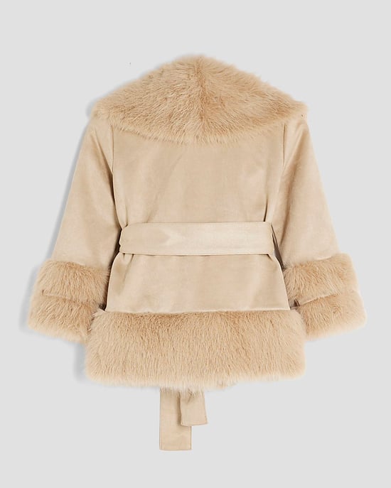 River Island Mädchen Wickelmantel Cremeimitatleder Fell Bindegürtel - Image 2
