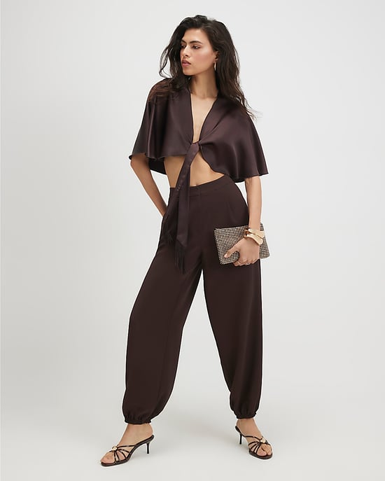 River Island Damen-Cape Braun Bindefront Satin Fransen - Image 2