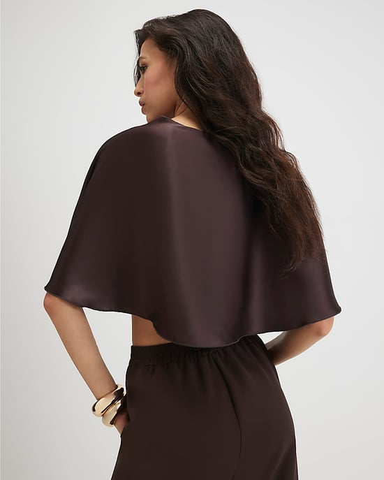 River Island Damen-Cape Braun Bindefront Satin Fransen - Image 3