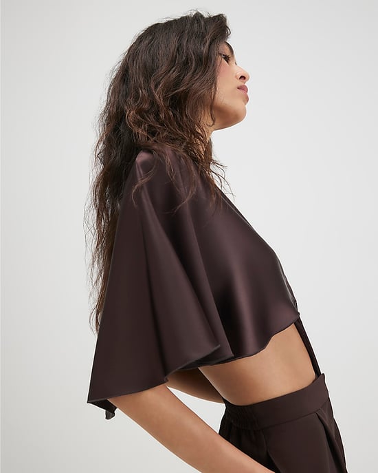 River Island Damen-Cape Braun Bindefront Satin Fransen - Image 4