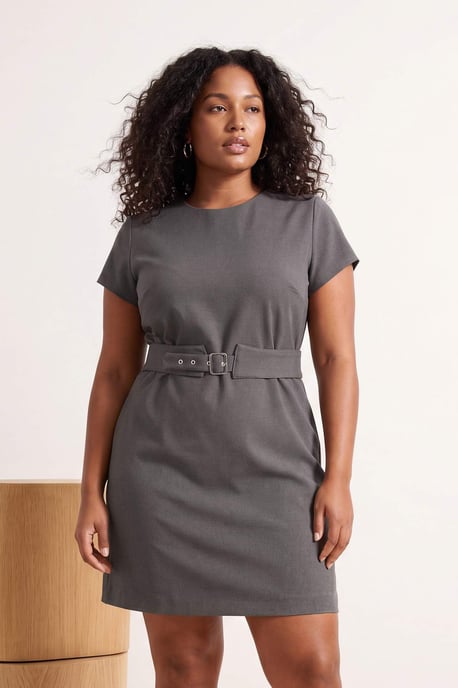 Trendyol Curve Damen Grau Gestreift Kurz / Mini Kurz Bodycon Große Größen Kleid - Image 6