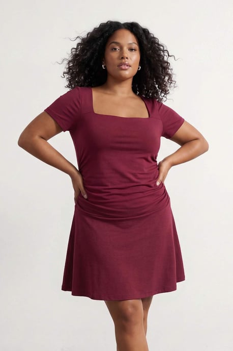 Trendyol Curve Damen Bordeaux Einfarbig Kurz / Mini Kurz Casual A-Linie Große Größen Kleid - Image 6