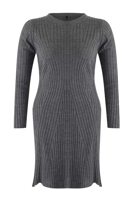 Trendyol Curve Damen Grau Einfarbig Kurz / Mini Lang Casual Bodycon Große Größen Kleid - Image 4