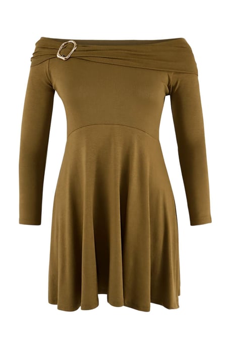 Trendyol Curve Damen Grün Einfarbig Kurz / Mini Lang Casual Skater Große Größen Kleid - Image 3
