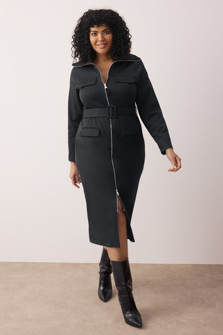 Trendyol Curve Damen Grau Einfarbig Kurz / Mini Lang Casual Hemdblusenkleid Große Größen Kleid - Image 2