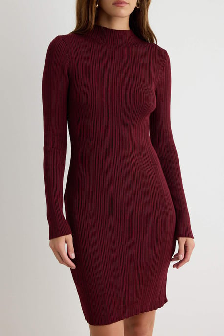 TRENDYOLMİLLA Damen Bordeaux Einfarbig Kurz / Mini Lang A-Linie Kleider - Image 2