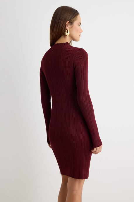 TRENDYOLMİLLA Damen Bordeaux Einfarbig Kurz / Mini Lang A-Linie Kleider - Image 3