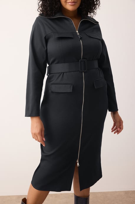 Trendyol Curve Damen Grau Einfarbig Kurz / Mini Lang Casual Hemdblusenkleid Große Größen Kleid - Image 4