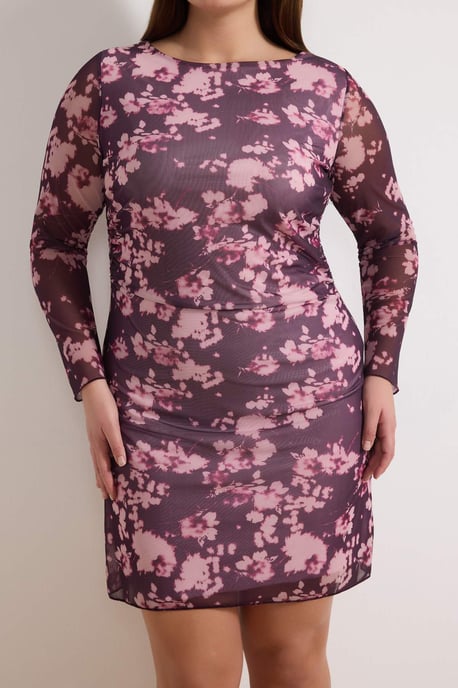 Trendyol Curve Damen Bordeaux Geblümt Kurz / Mini Lang Casual A-Linie Große Größen Kleid - Image 2