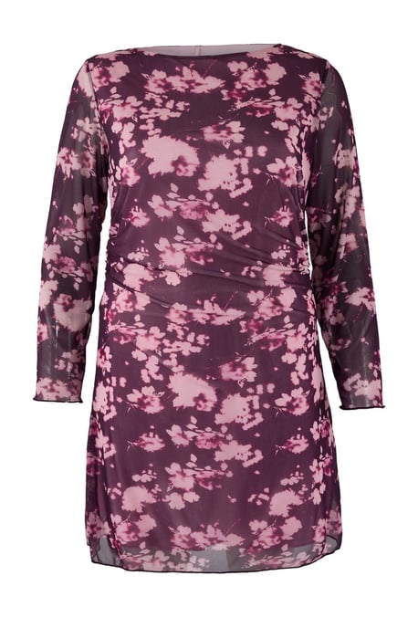 Trendyol Curve Damen Bordeaux Geblümt Kurz / Mini Lang Casual A-Linie Große Größen Kleid - Image 4