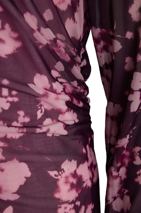 Trendyol Curve Damen Bordeaux Geblümt Kurz / Mini Lang Casual A-Linie Große Größen Kleid - Image 5